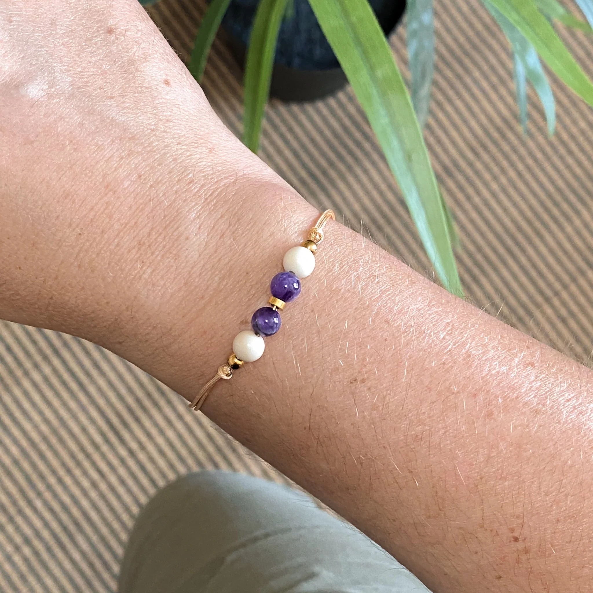 Bracelet cordon ajustable avec améthyste | ZÉPHYR - Image 3