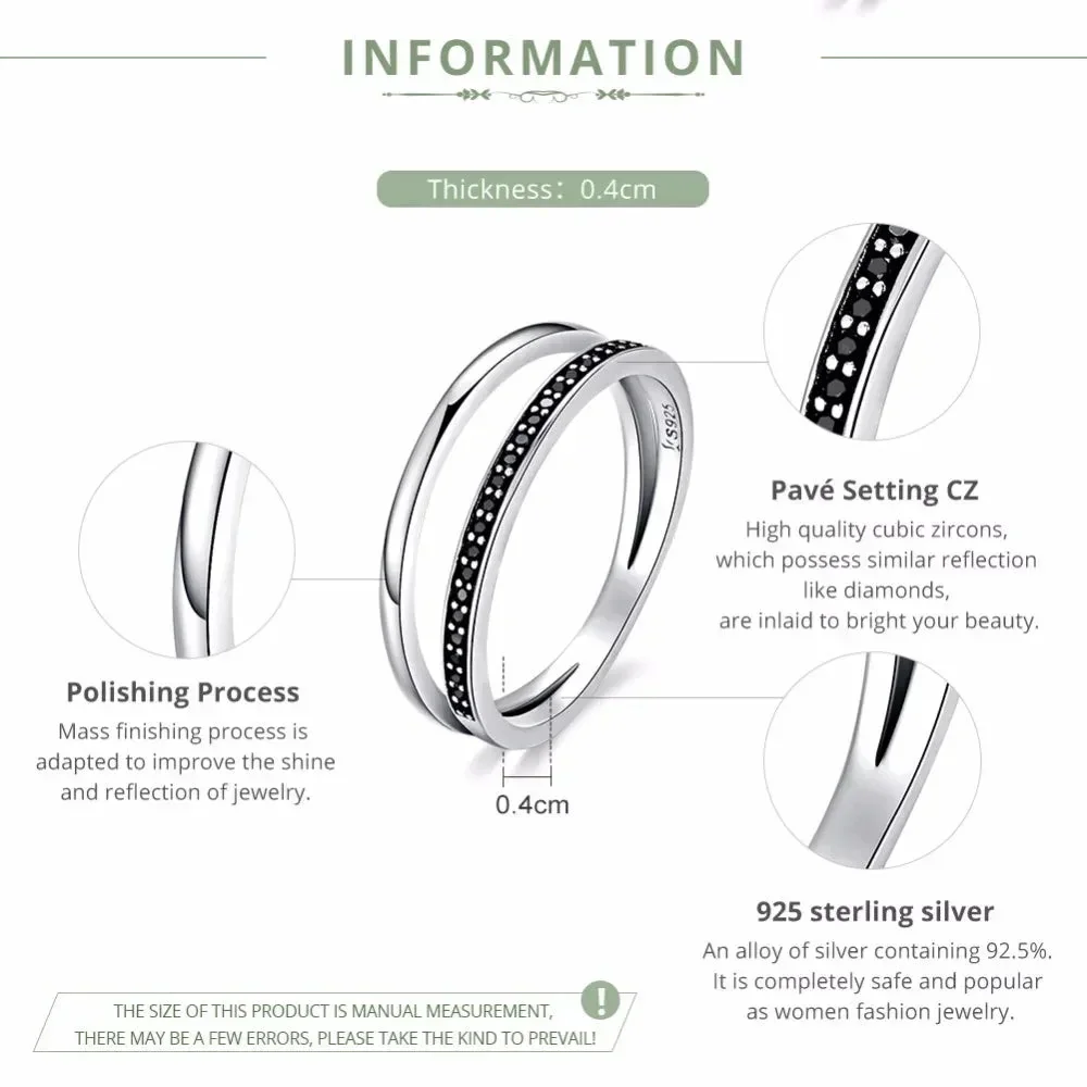 925 Sterling Silver Black & Clear Double Circle CZ Ring - Image 14