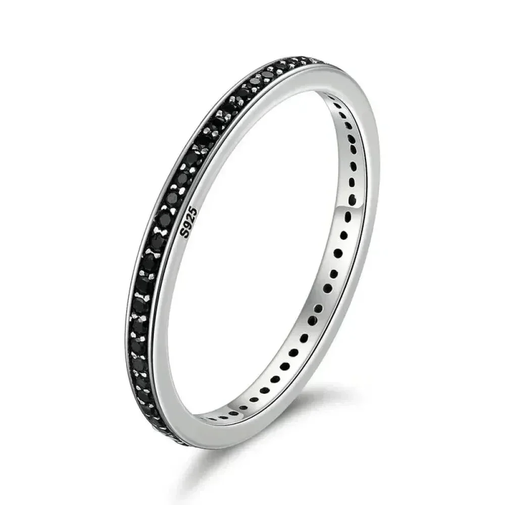 925 Sterling Silver Black & Clear Double Circle CZ Ring - Image 15