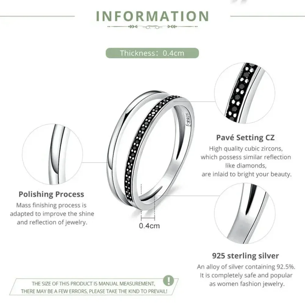 925 Sterling Silver Black & Clear Double Circle CZ Ring - Image 16