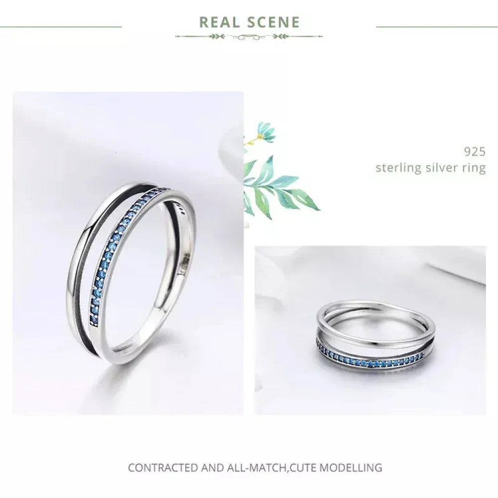 925 Sterling Silver Black & Clear Double Circle CZ Ring - Image 19