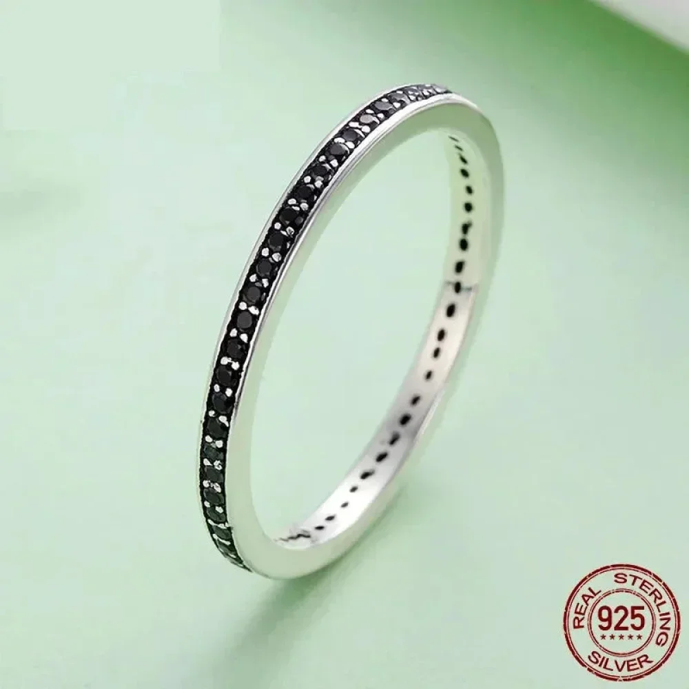 925 Sterling Silver Black & Clear Double Circle CZ Ring - Image 22