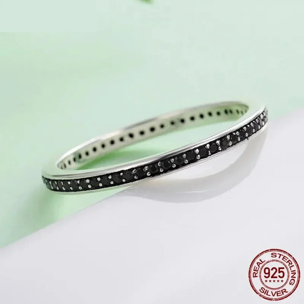 925 Sterling Silver Black & Clear Double Circle CZ Ring - Image 23