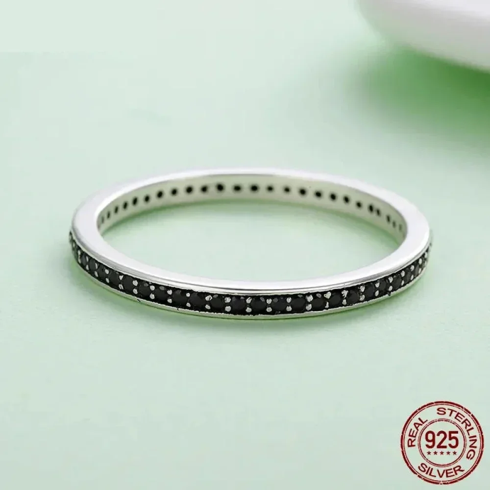 925 Sterling Silver Black & Clear Double Circle CZ Ring - Image 24