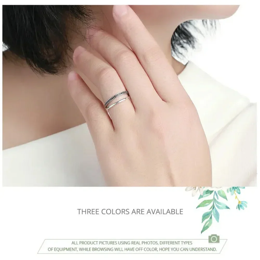 925 Sterling Silver Black & Clear Double Circle CZ Ring - Image 9