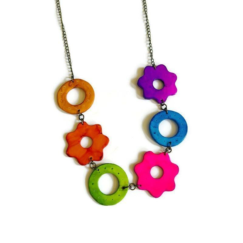 Bright Floral Statement Necklace Handmade - Image 2
