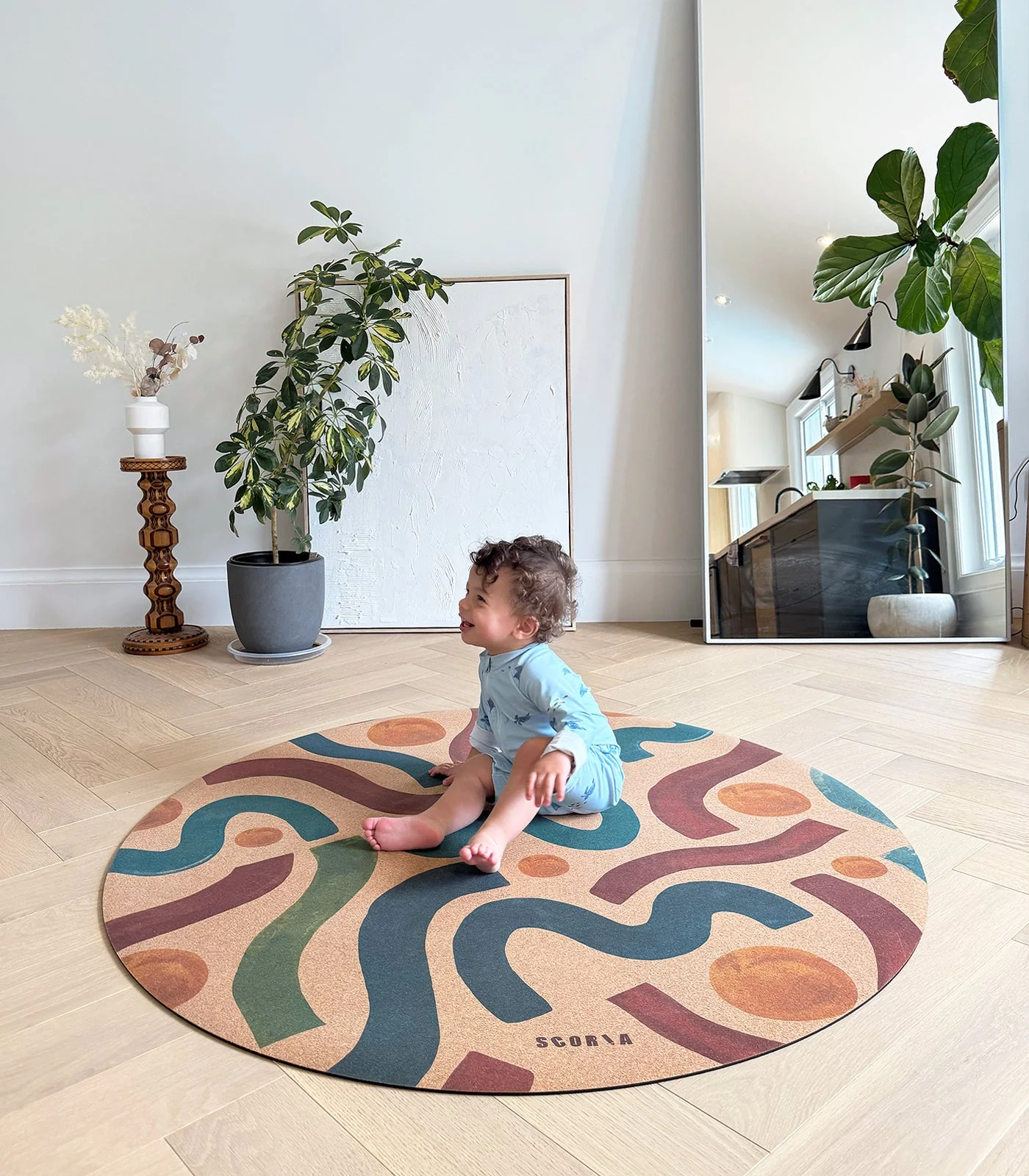 Brush Strokes Round Cork Yoga & Baby Mat | Multi-use | 47" dia - Image 4