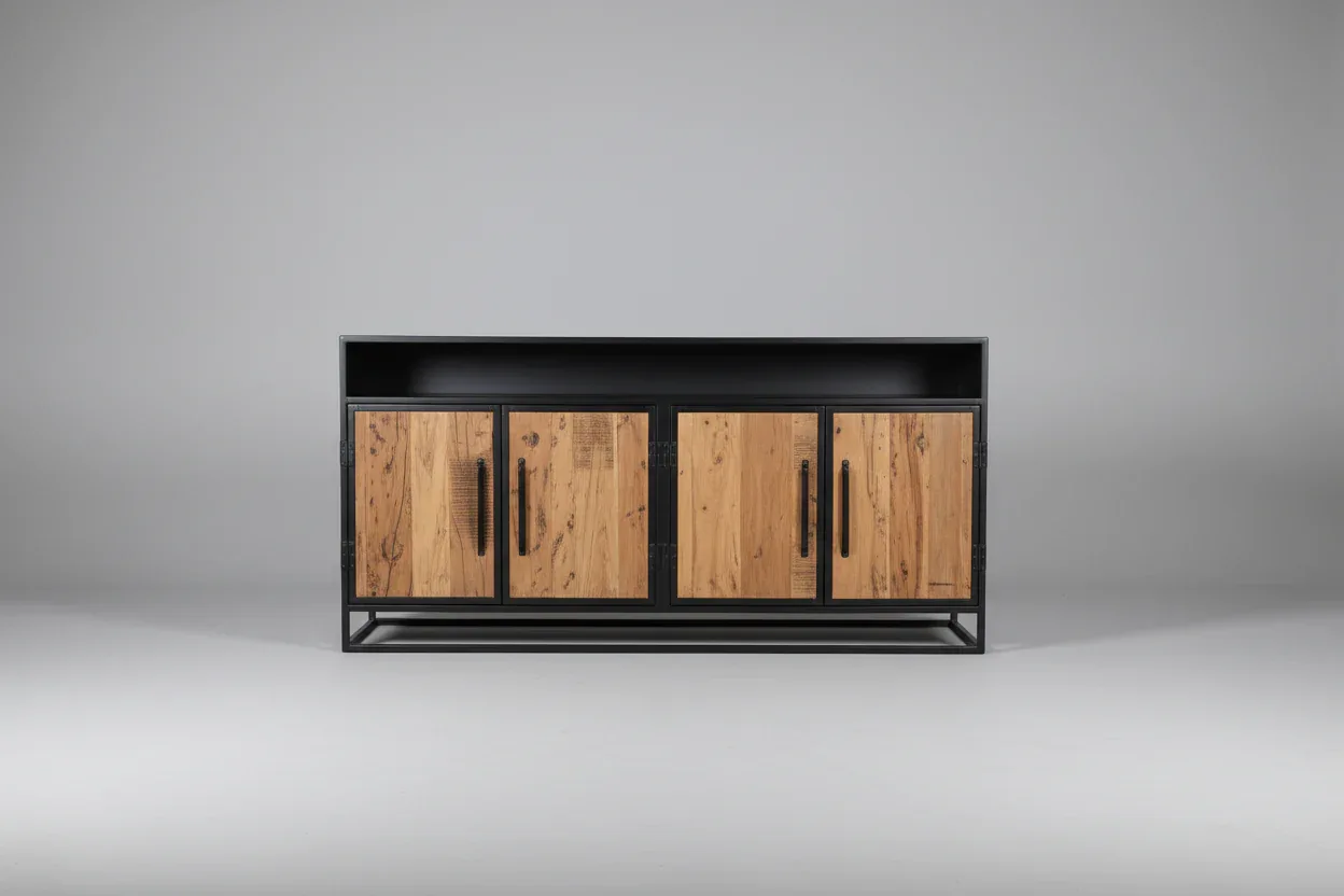 Buffet bois Recyclé sur structure d'acier noir - Image 3