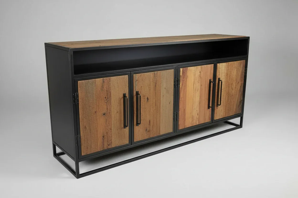 Buffet bois Recyclé sur structure d'acier noir - Image 6