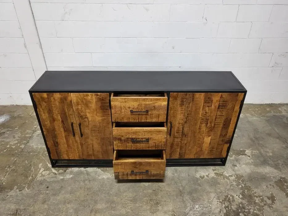 Buffet en bois de manguier et structure d'acier noir - Image 6