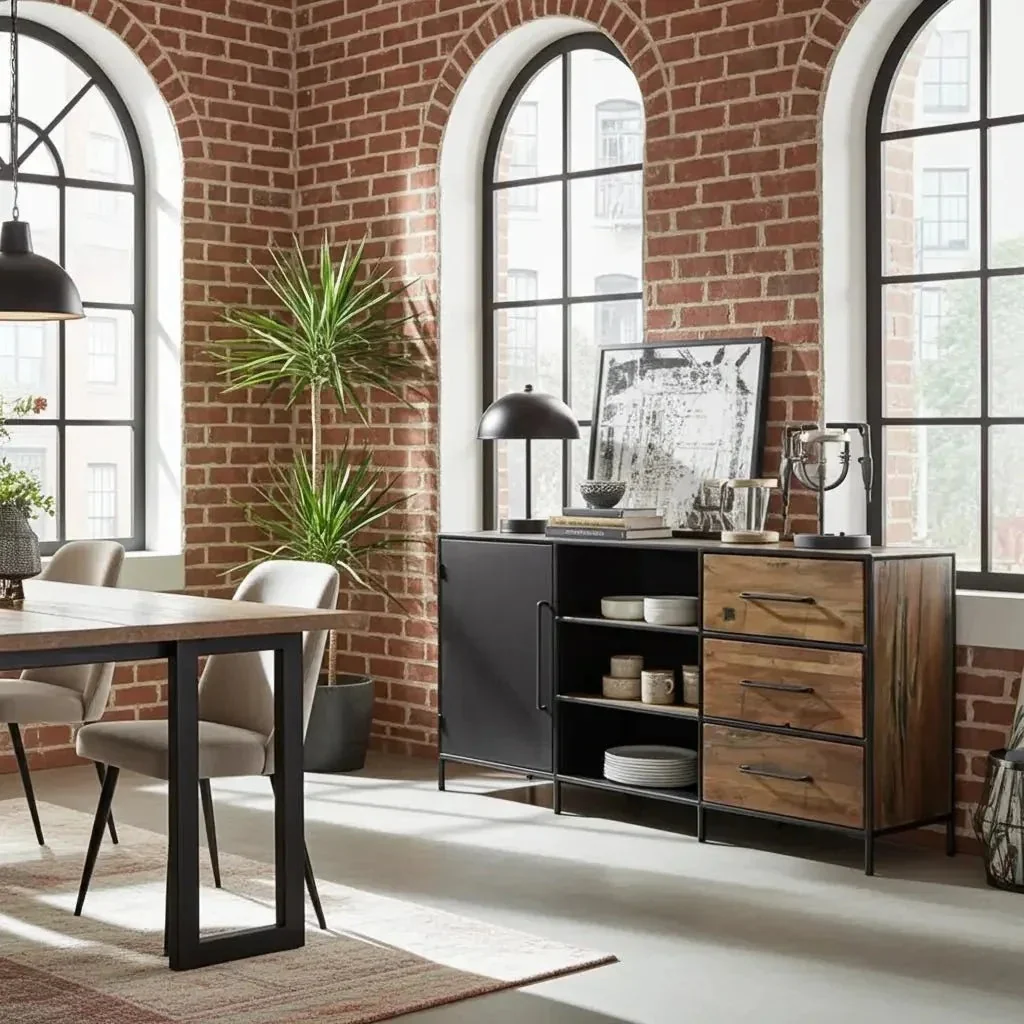 Buffet en bois recyclé avec porte en acier et 3 tiroirs - Image 3