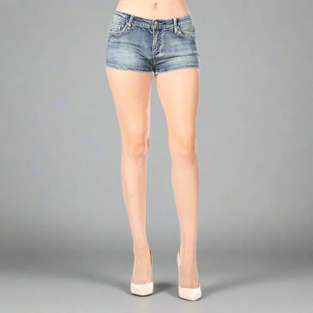 Bus Stop Women's Rhinestone Angel Wing Denim Shorts - Image 3