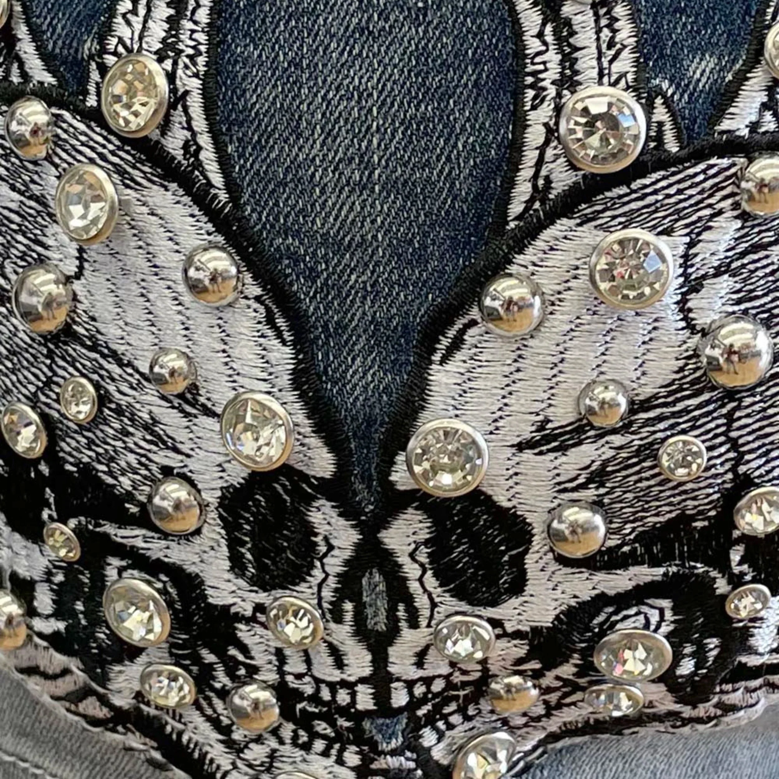 Bus Stop Women's Rhinestone Skull Wing Denim Shorts - Image 3