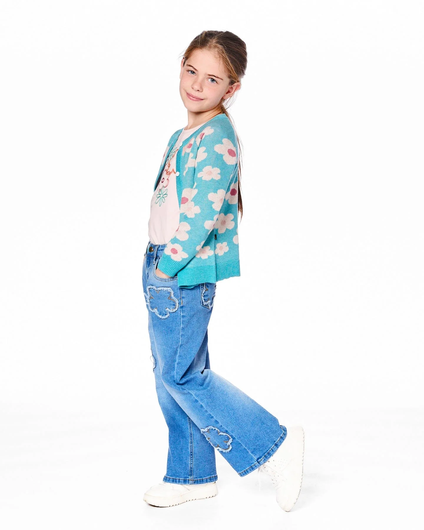 Button Front Knitted Cardigan Turquoise Blue - Image 2