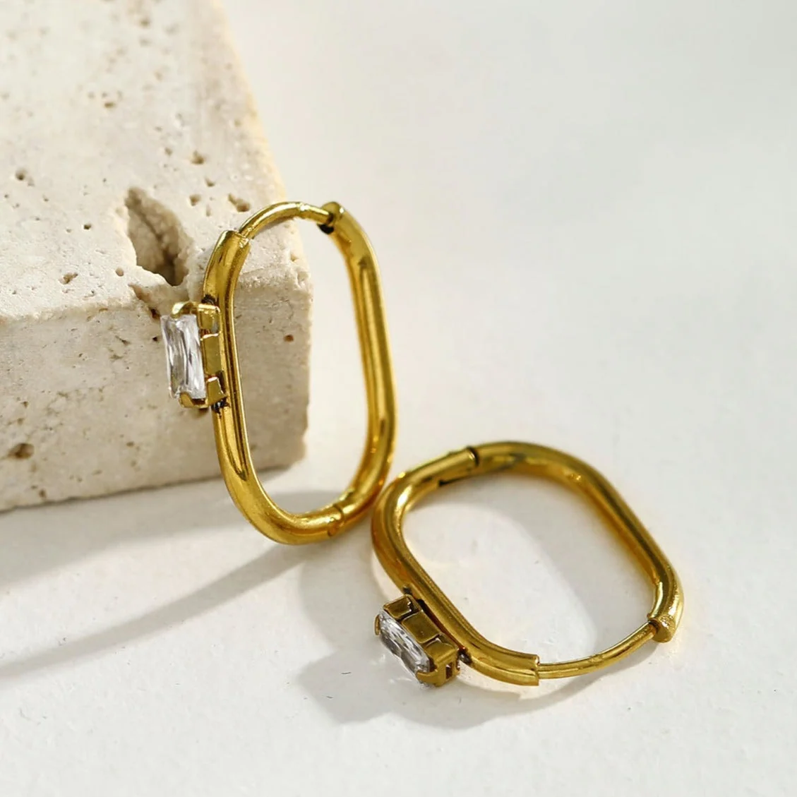 CABE Rectangle Hoops with Solitaire Rectangle Zirconia - Image 7