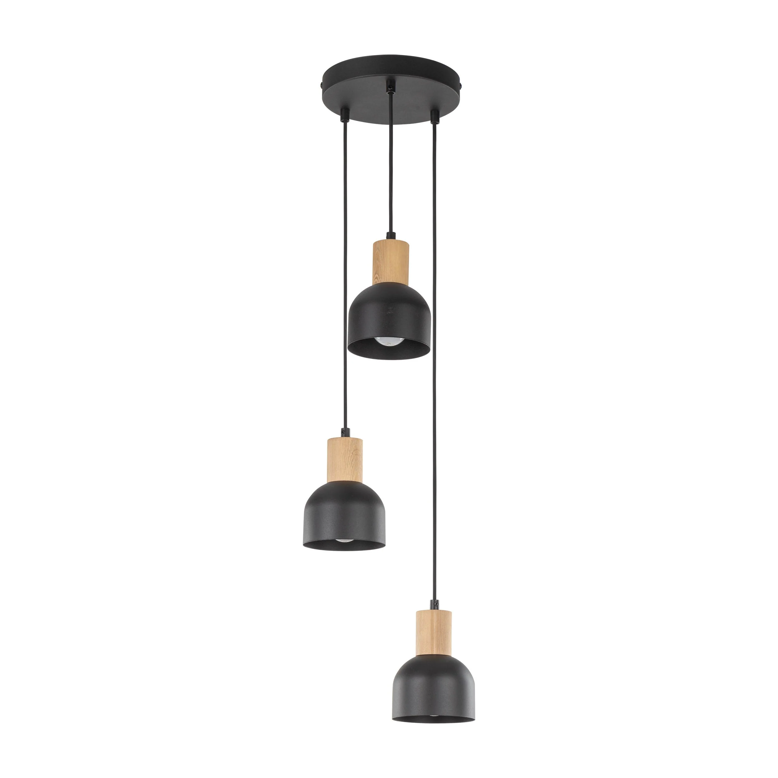 CAIRO Black & Wood 3-Light Pendant for Dining Room, Stairwell & Modern Interiors - Image 2
