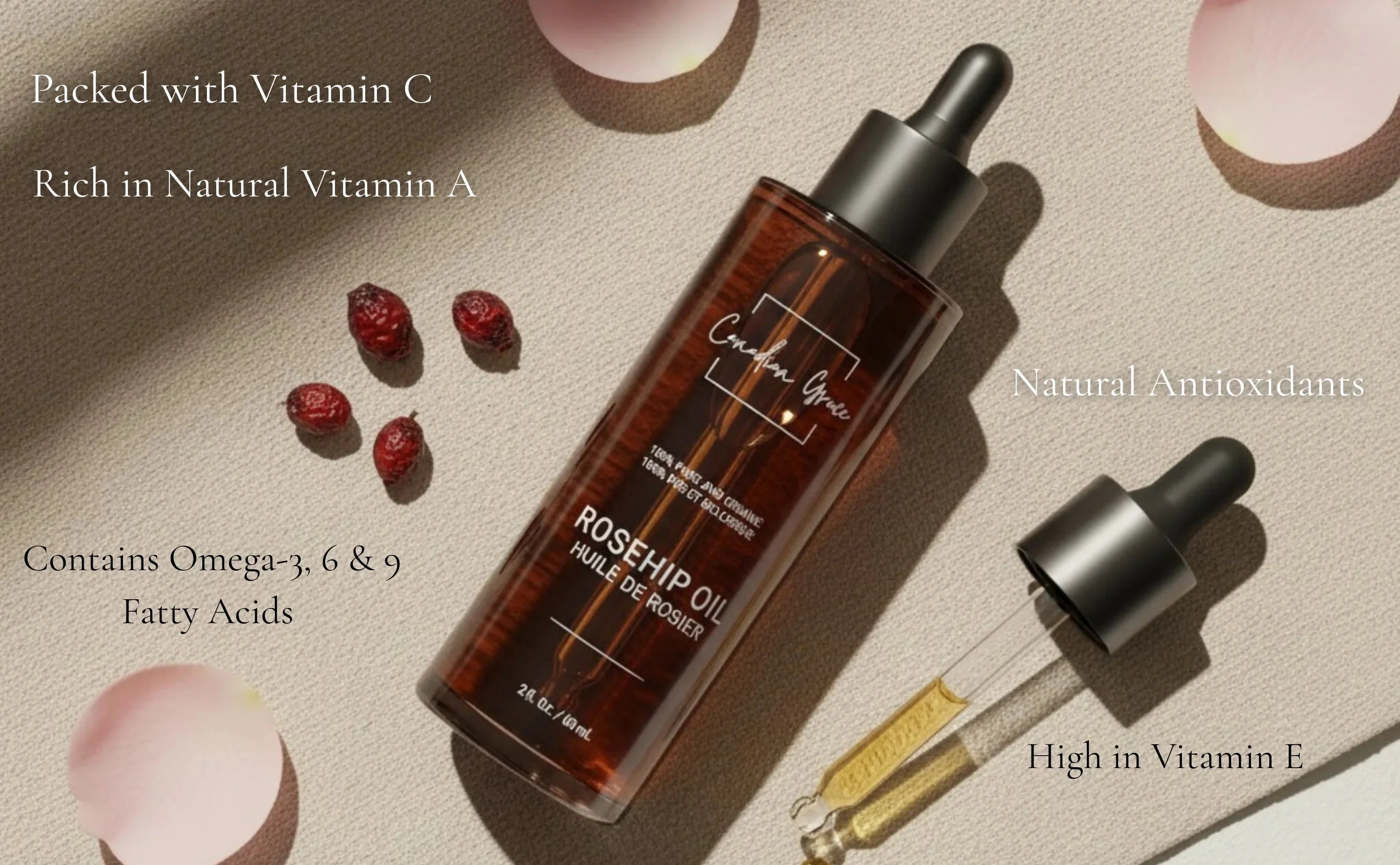 Canadian Grace 100% Organic Rosehip Oil – For Fine Lines, Uneven Tone & Brighter-Looking Skin - Image 3
