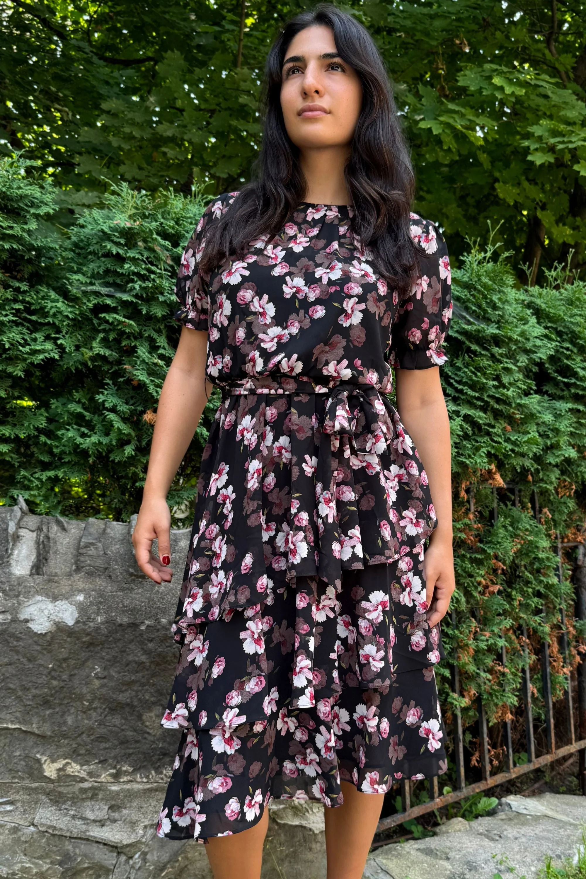 Catalina Black Floral Tiered Dress - Image 6