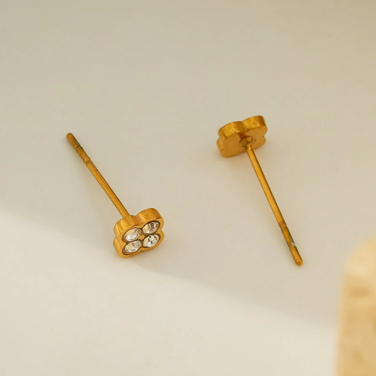 CATFORD Gold: Mini Clover Shaped Zirconia (CZ) Stud Earrings - Image 5