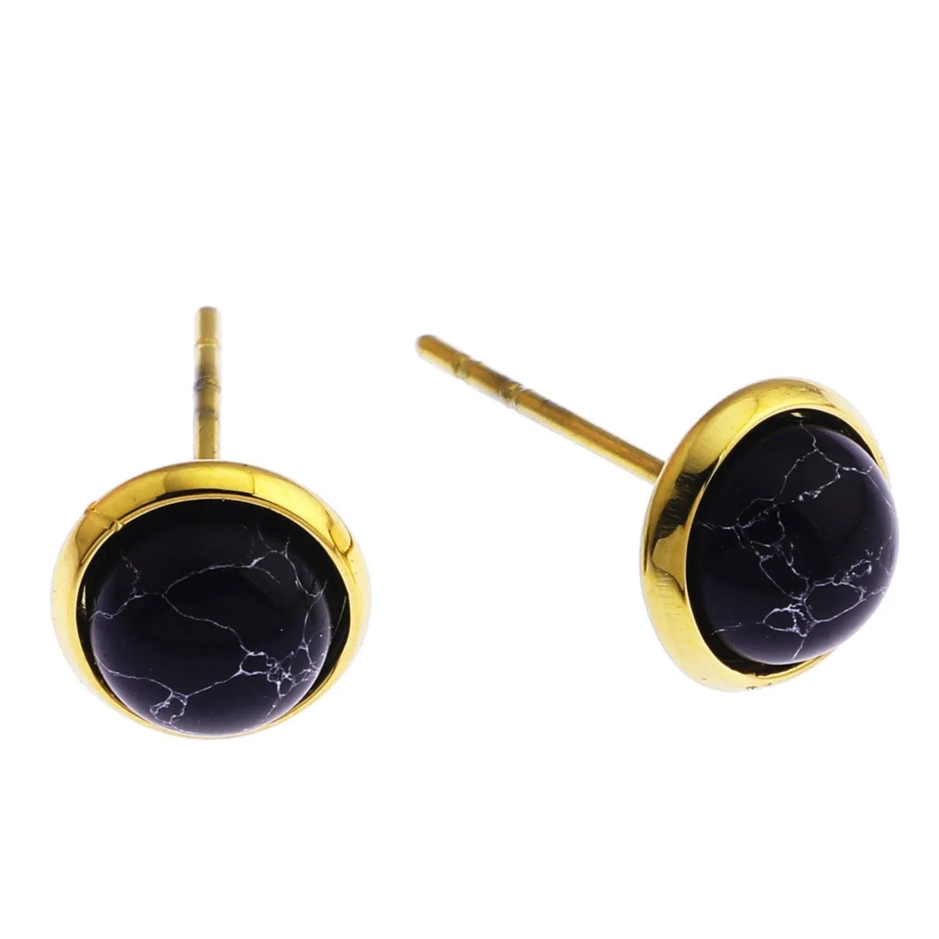CECILIA Natural Stone Black Classic Stud Earrings - Image 2