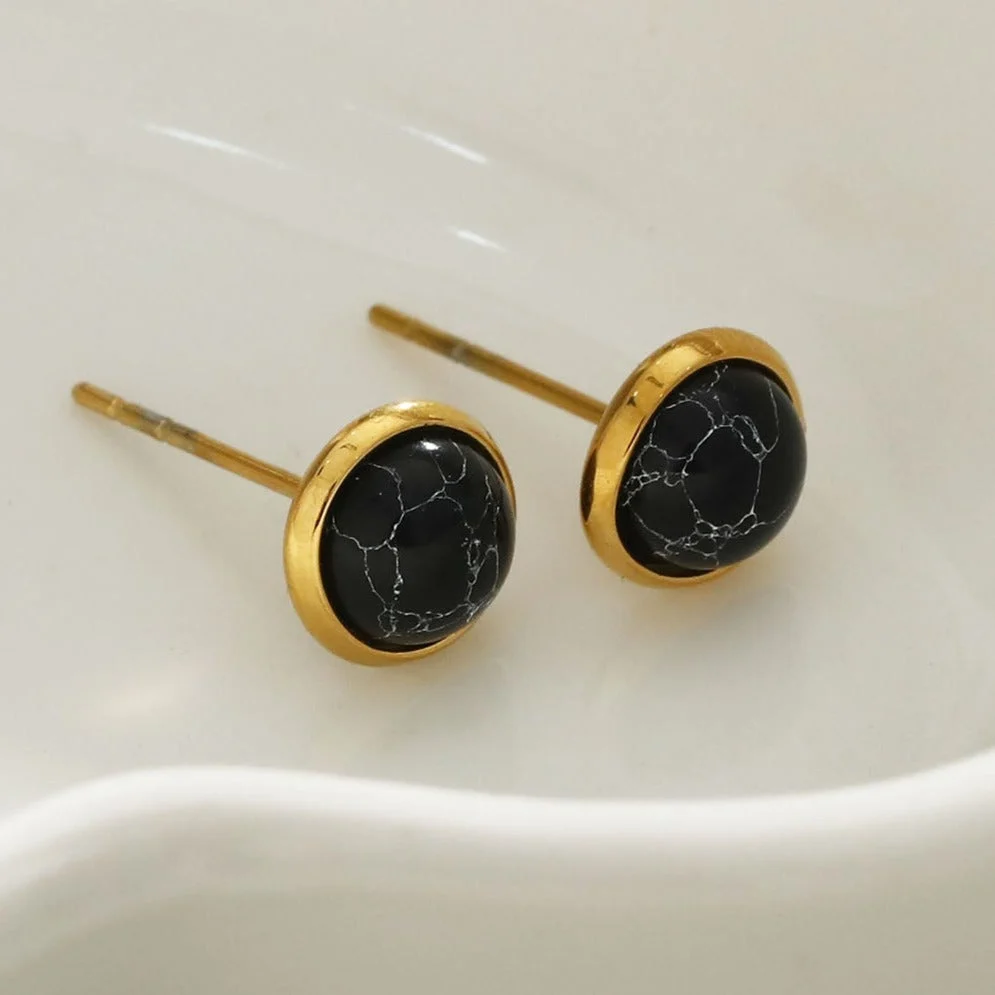 CECILIA Natural Stone Black Classic Stud Earrings - Image 3