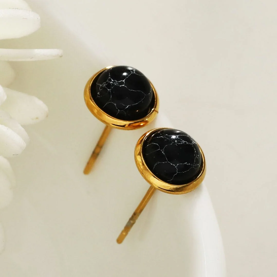 CECILIA Natural Stone Black Classic Stud Earrings - Image 5