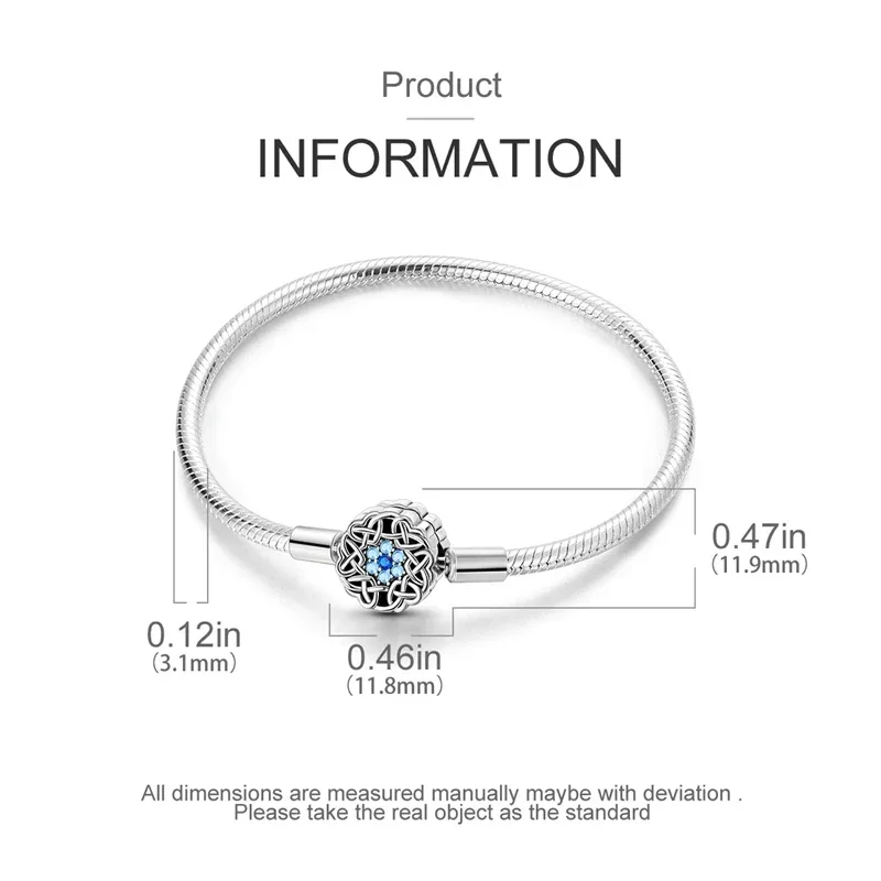Sterling Silver Celtic Snowflake Charm Bracelet with Blue CZ - Image 5