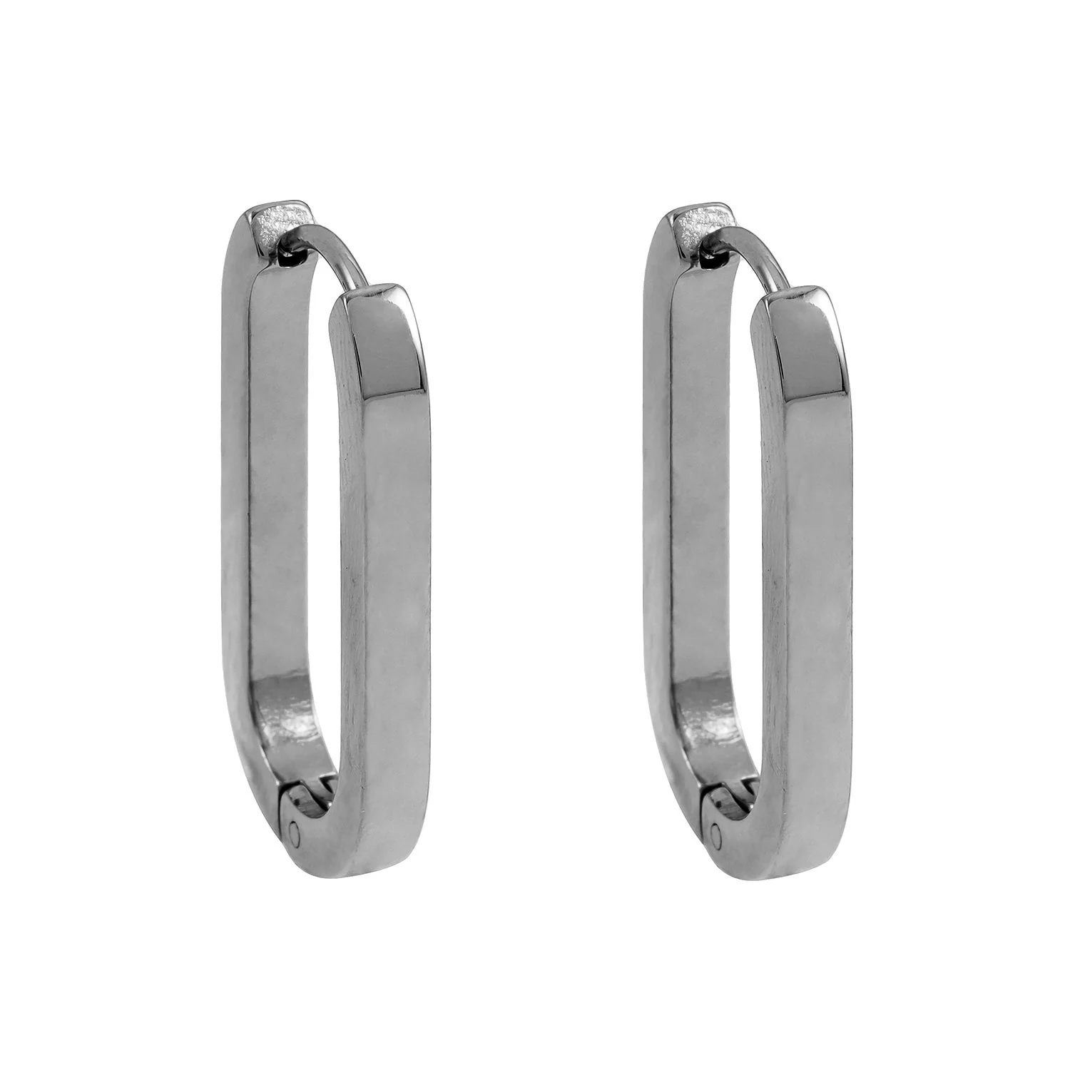 CHANDA White Gold (Silver Toned): Rounded Corners Rectangular Hoop Earrings - Image 3