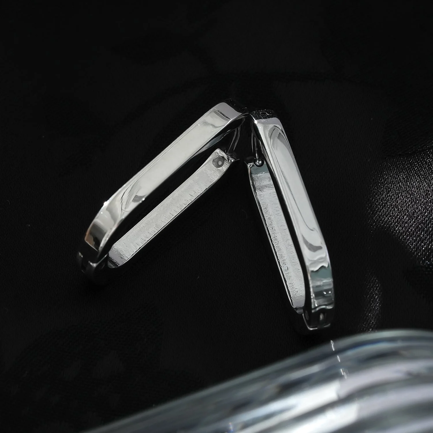 CHANDA White Gold (Silver Toned): Rounded Corners Rectangular Hoop Earrings - Image 4