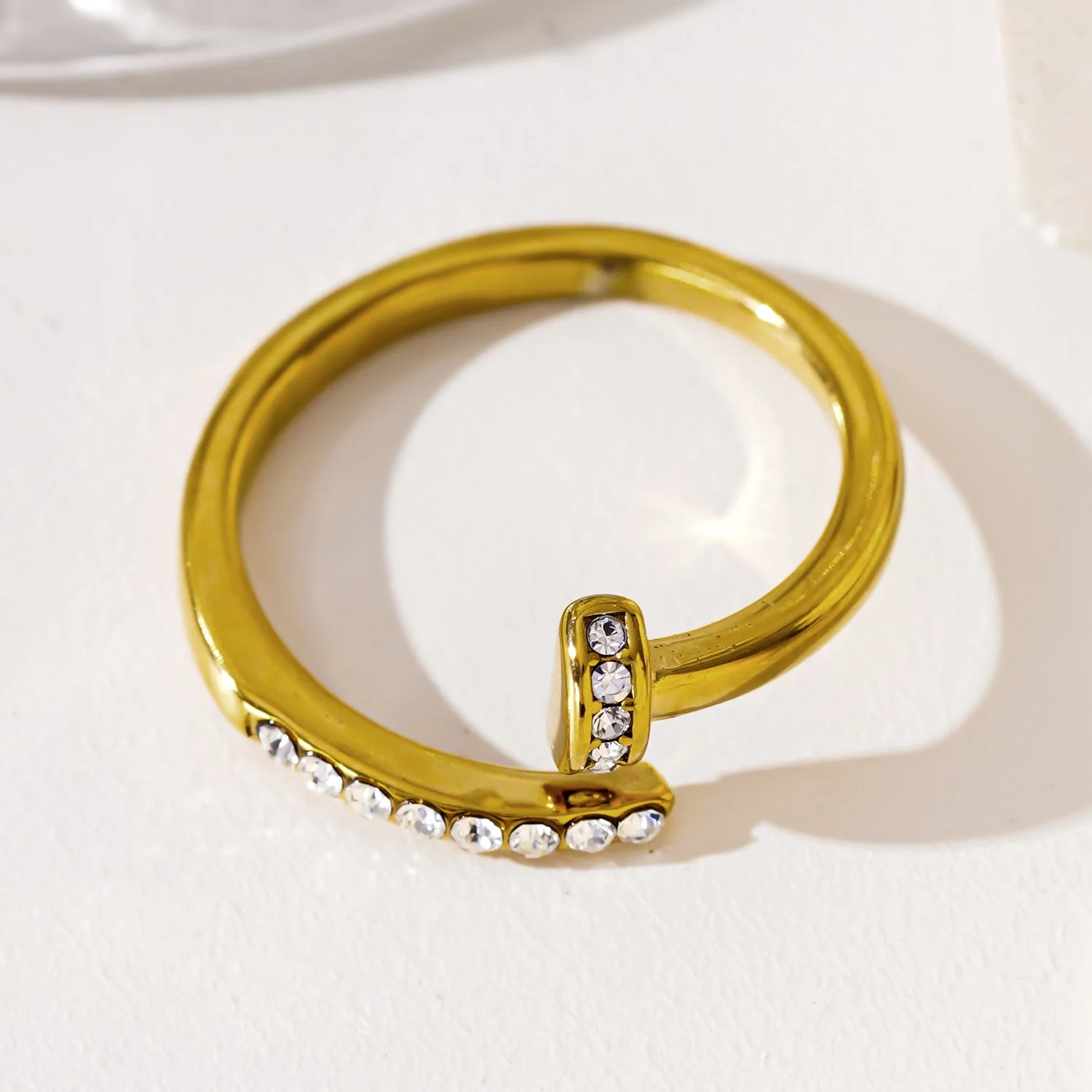 CHARISSE Gold: Industrial-Chic Twisted Nail Ring with Pavé Zirconia Embellishments - Image 4