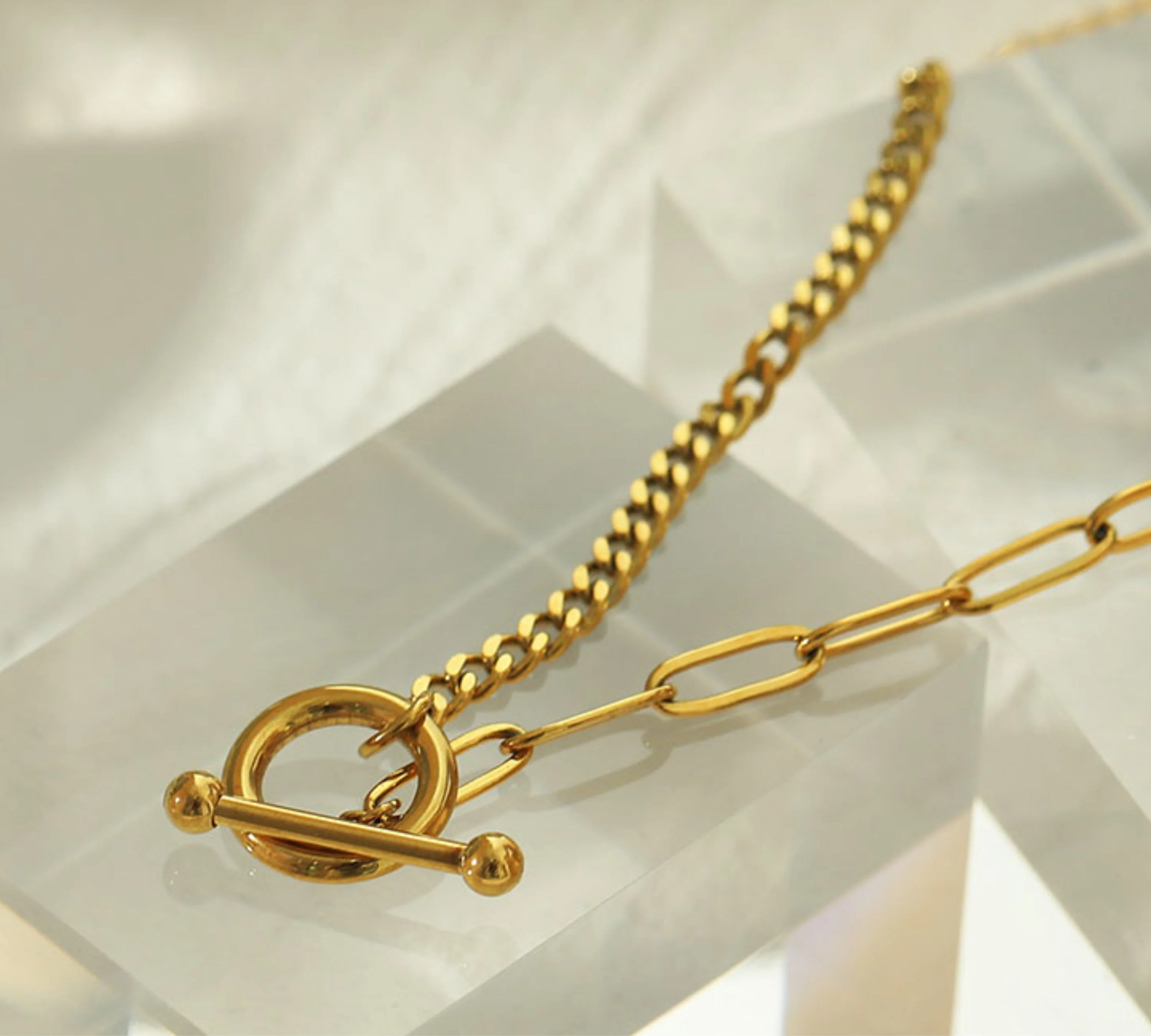 CHARLOTTE Gold:  Mix Chain T-Bar Gold Necklace - Image 2