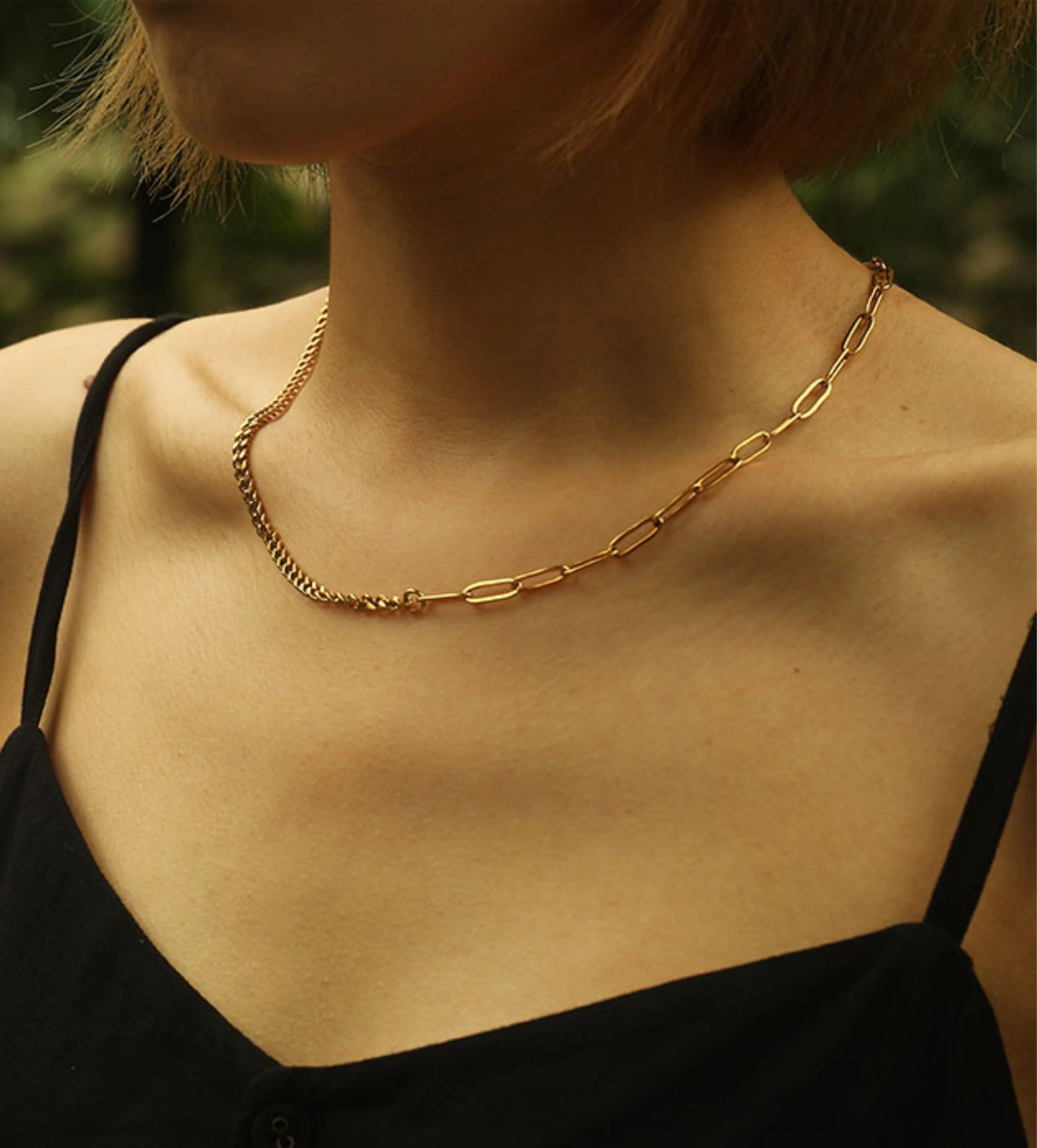 CHARLOTTE Gold:  Mix Chain T-Bar Gold Necklace - Image 3