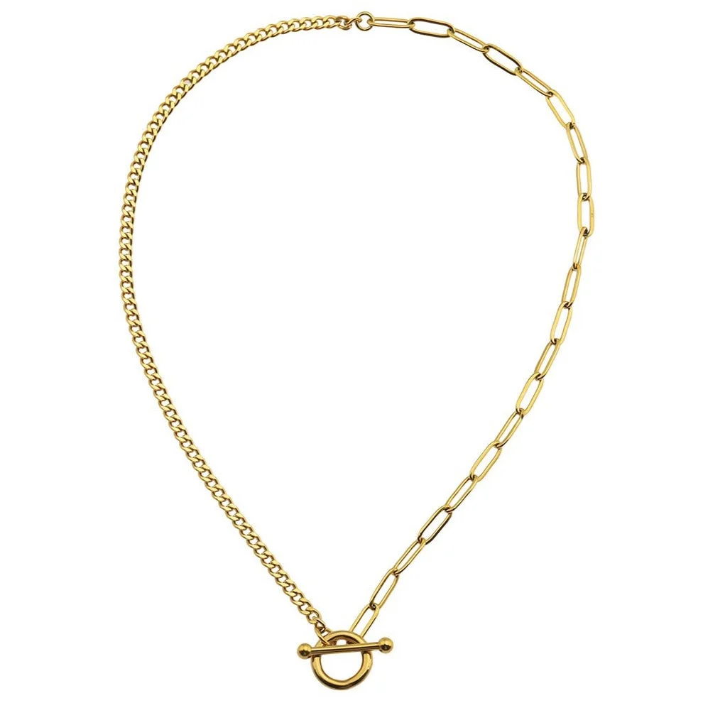 CHARLOTTE Gold:  Mix Chain T-Bar Gold Necklace - Image 4
