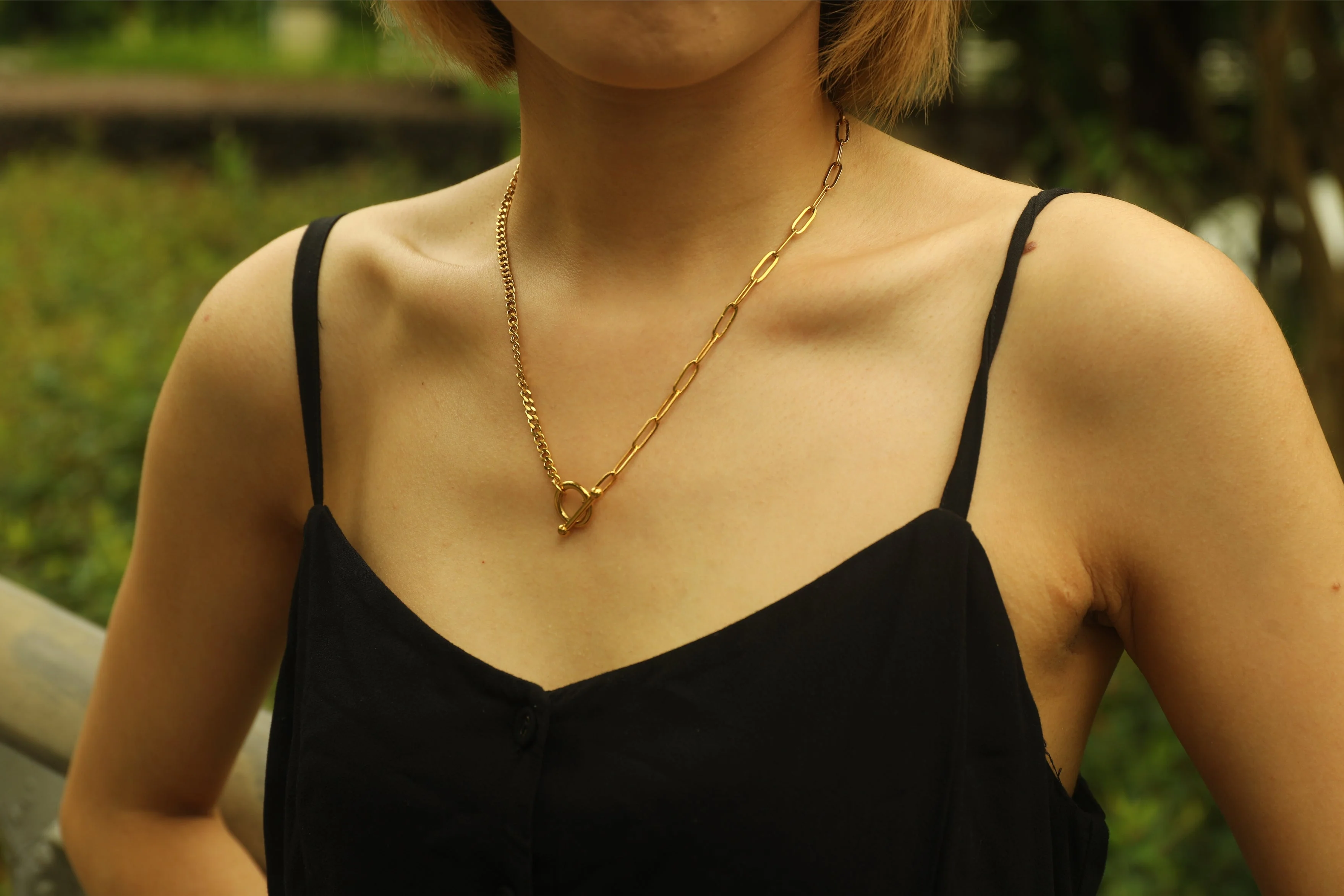 CHARLOTTE Gold:  Mix Chain T-Bar Gold Necklace - Image 5