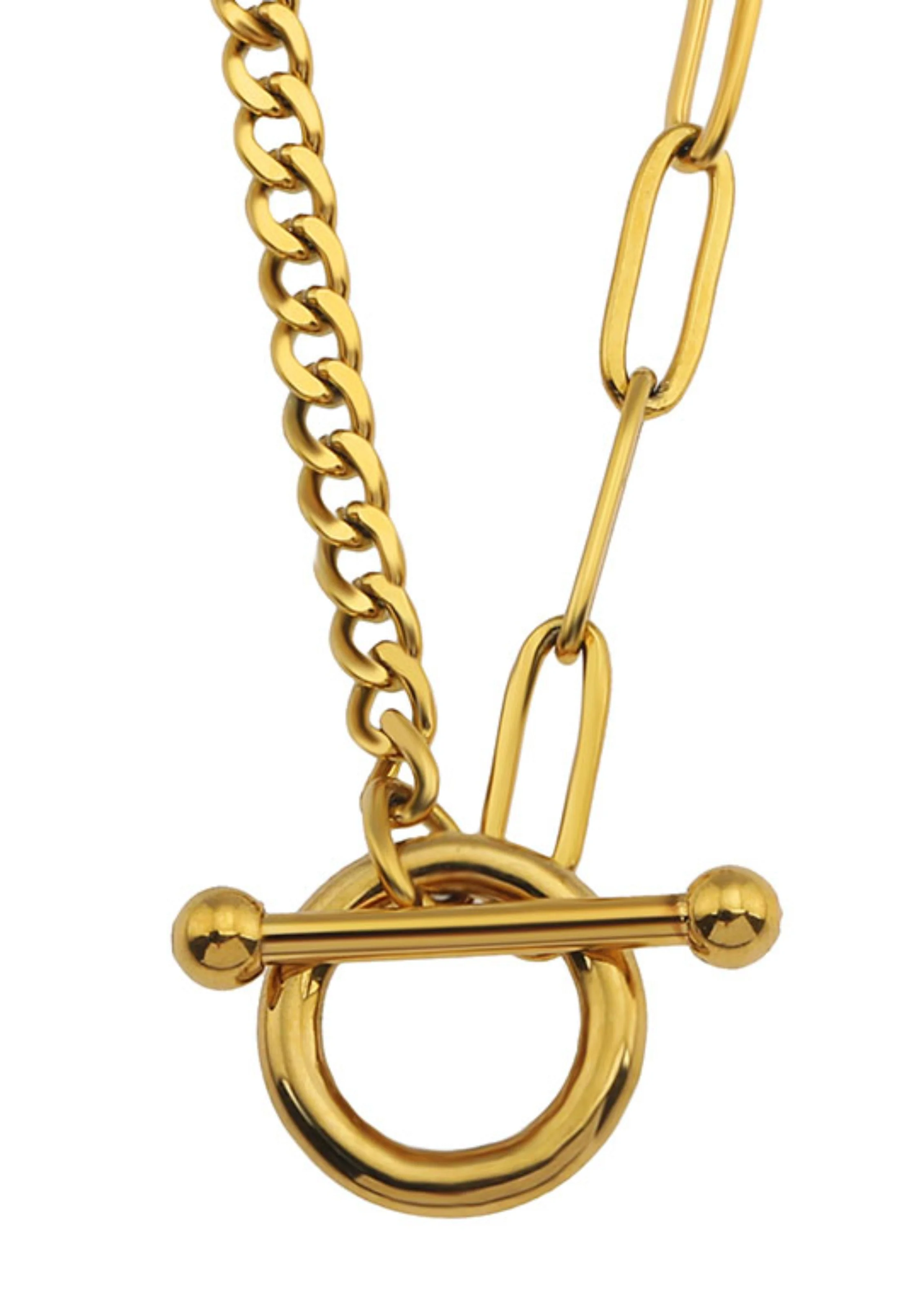 CHARLOTTE Gold:  Mix Chain T-Bar Gold Necklace - Image 6