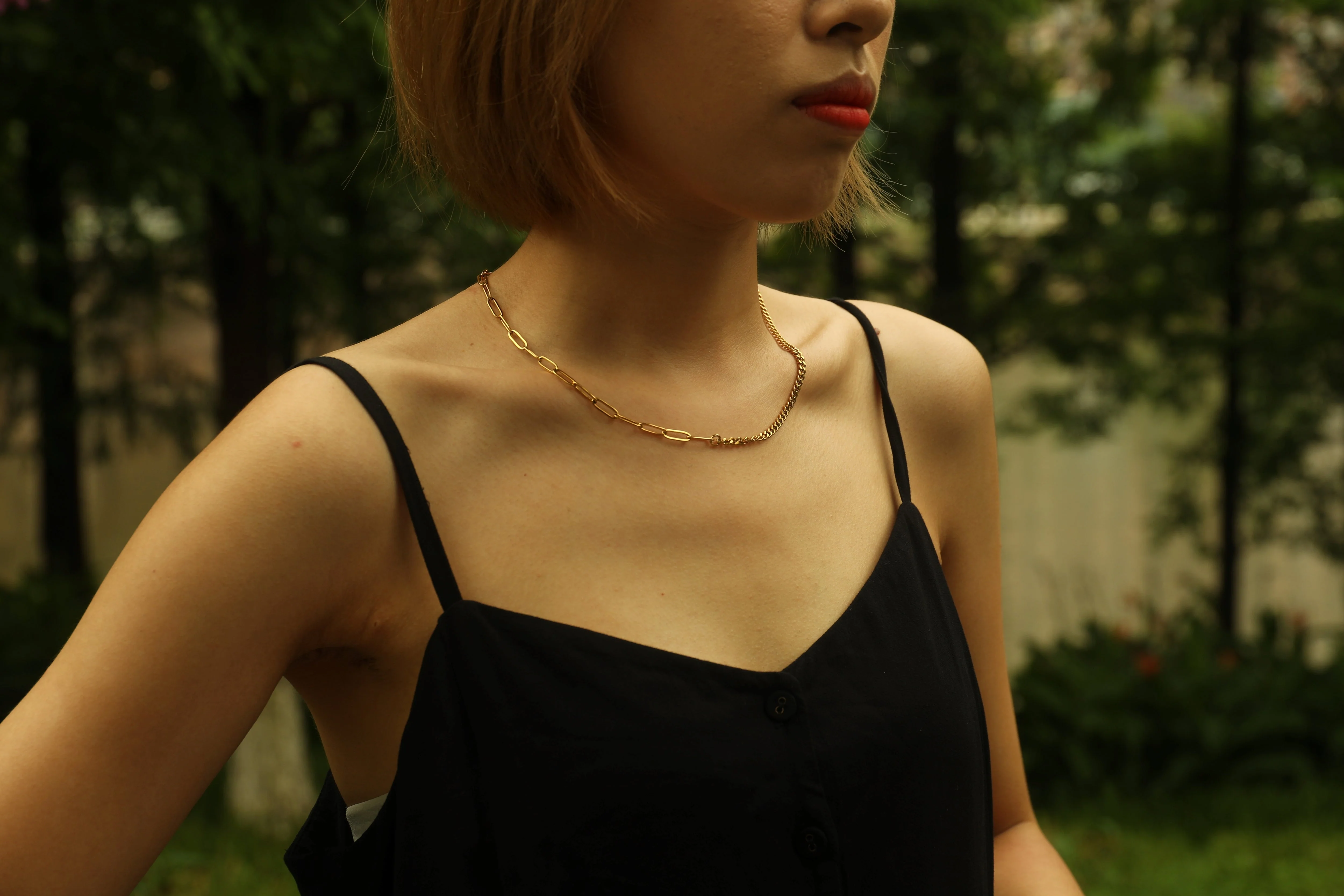 CHARLOTTE Gold:  Mix Chain T-Bar Gold Necklace - Image 7
