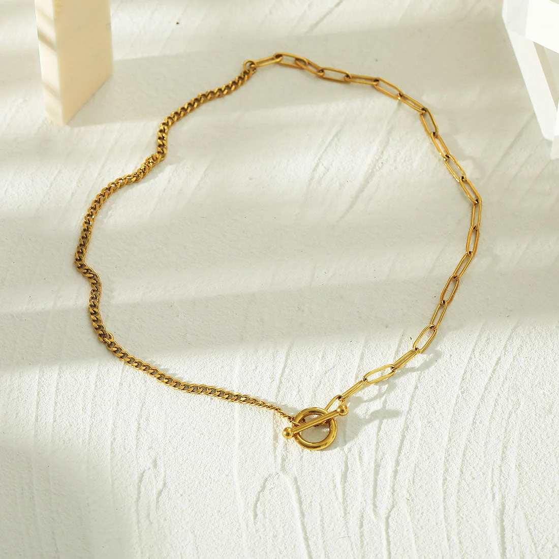 CHARLOTTE Gold:  Mix Chain T-Bar Gold Necklace - Image 8