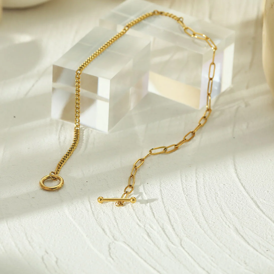 CHARLOTTE Gold:  Mix Chain T-Bar Gold Necklace - Image 9