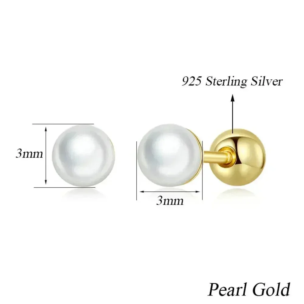 Charm And Elegance: 925 Sterling Silver Pearl Beads Screw Stud Earrings - Image 8