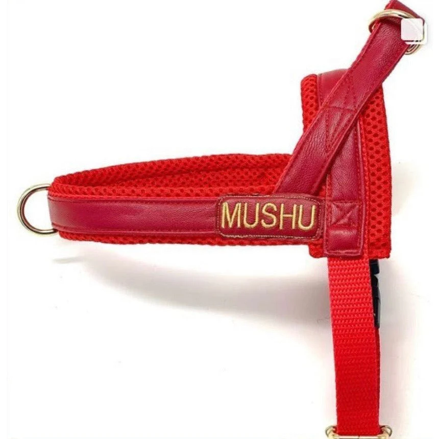 Cherry Red Leather One-Click Dog Harness - Image 6