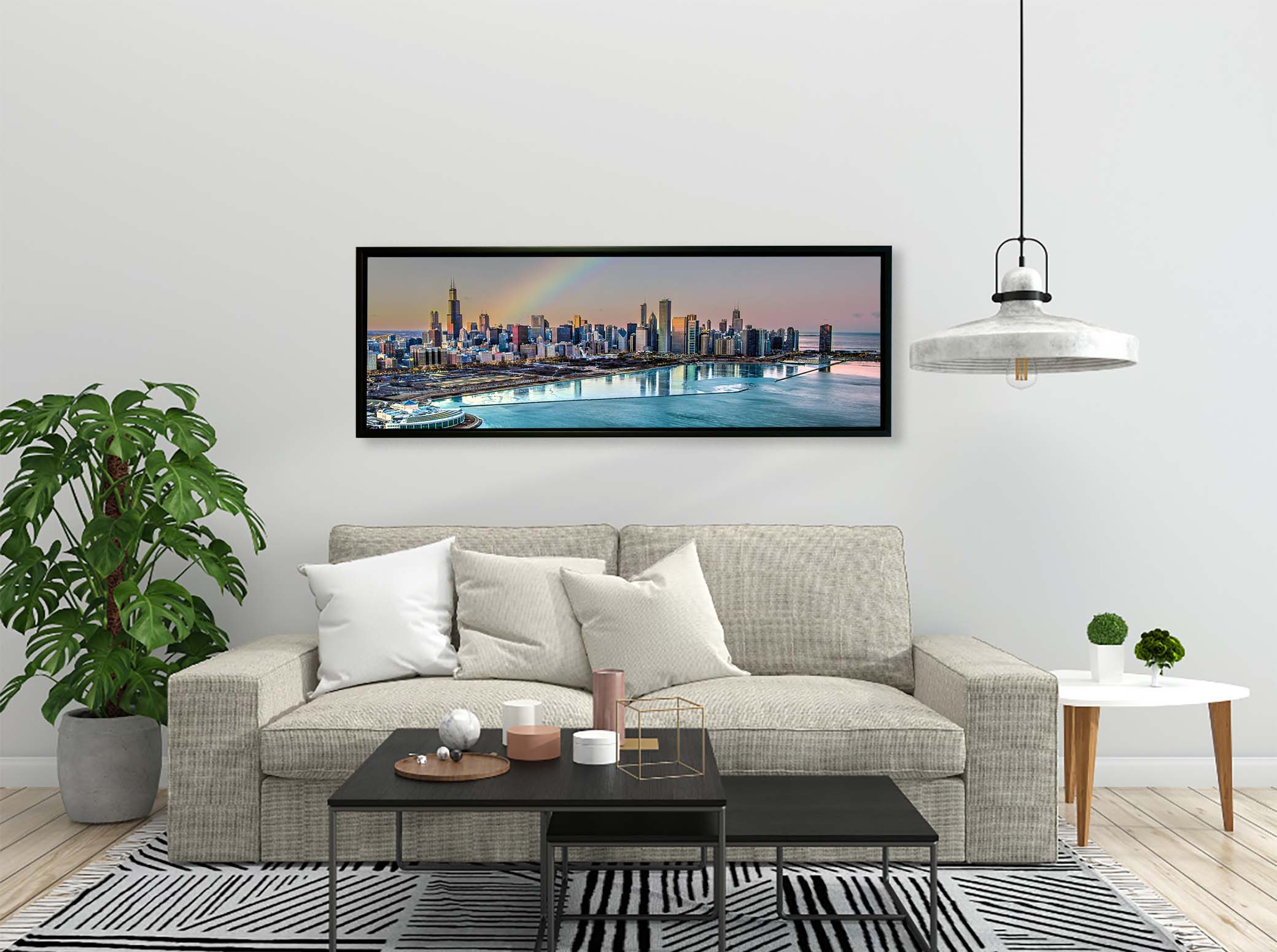 Chicago Bay at Night-City skyline-Large Canvas Wall art - Image 2