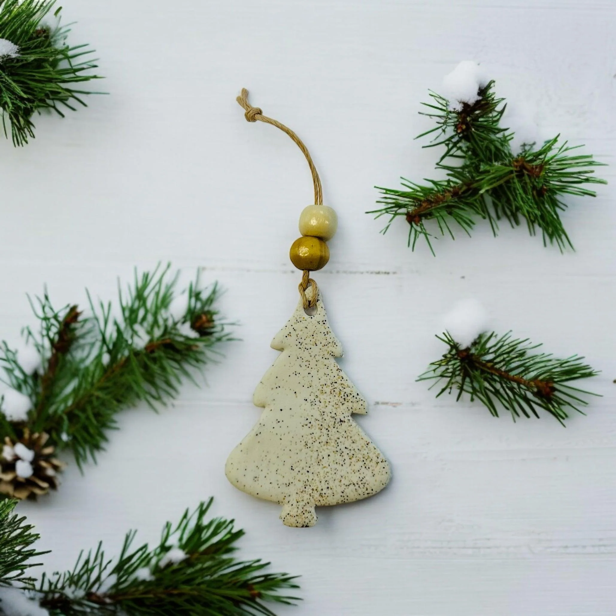 Christmas Tree Shaped Ornament Handmade from Clay & Nova Scotia Beach Sand - Image 3