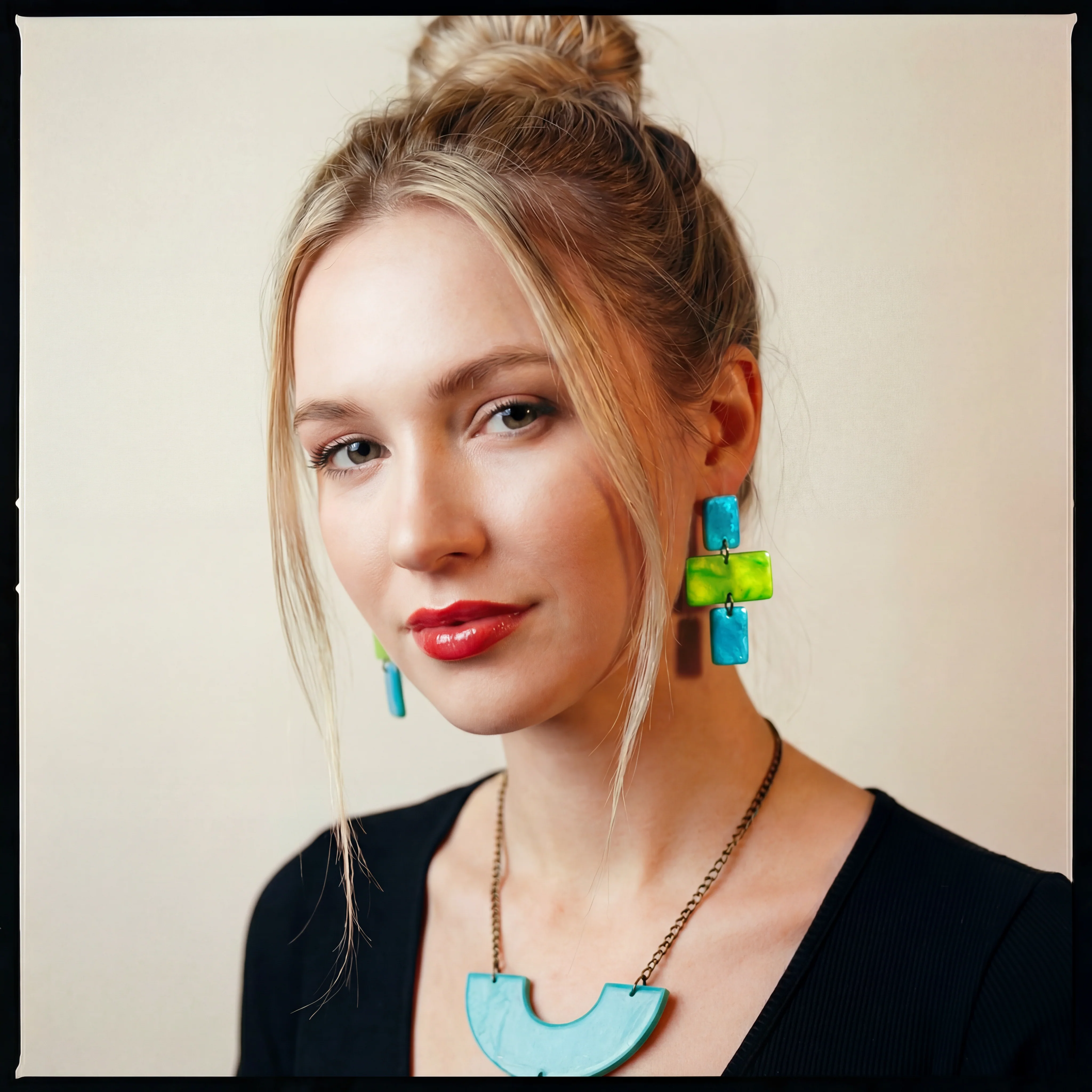 Chunky Geometric Statement Necklace, Post or Clip On Set – Handmade - Image 11
