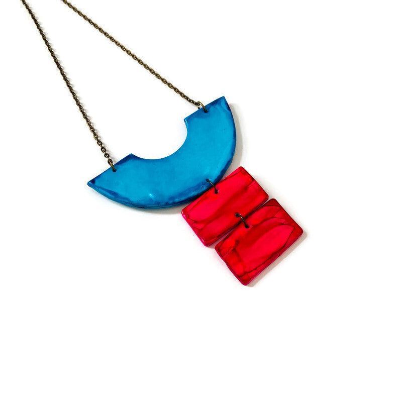 Chunky Geometric Statement Necklace, Post or Clip On Set – Handmade - Image 2