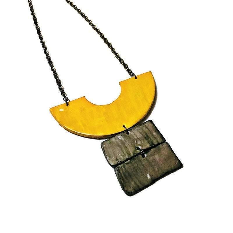 Chunky Geometric Statement Necklace, Post or Clip On Set – Handmade - Image 3