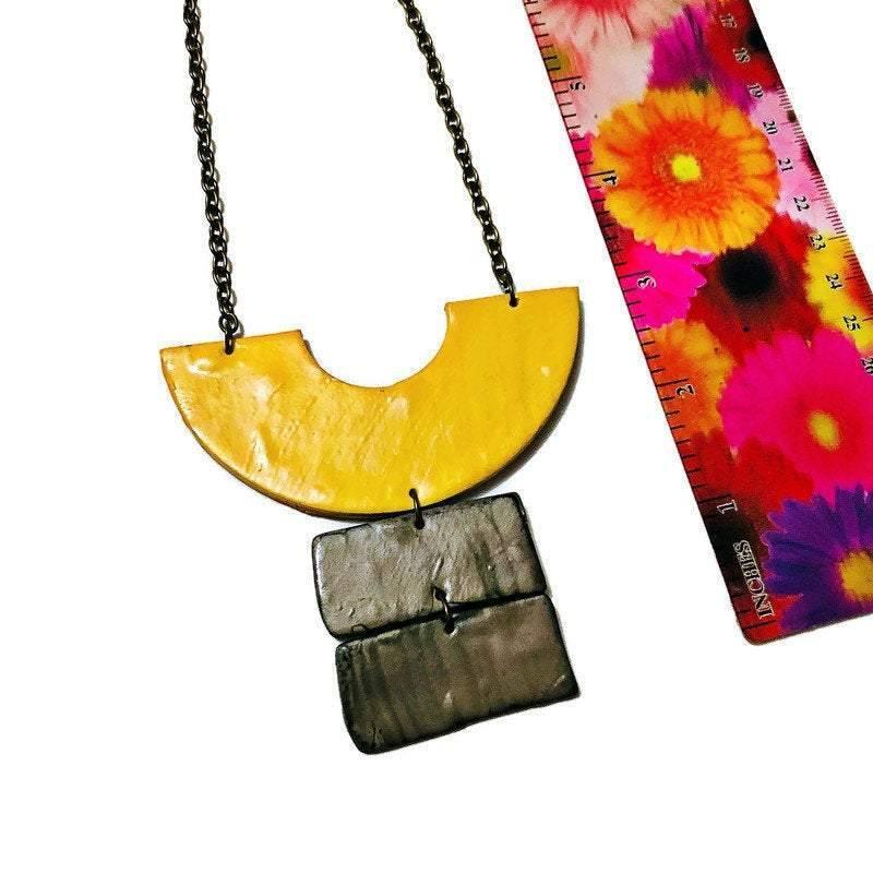 Chunky Geometric Statement Necklace, Post or Clip On Set – Handmade - Image 5