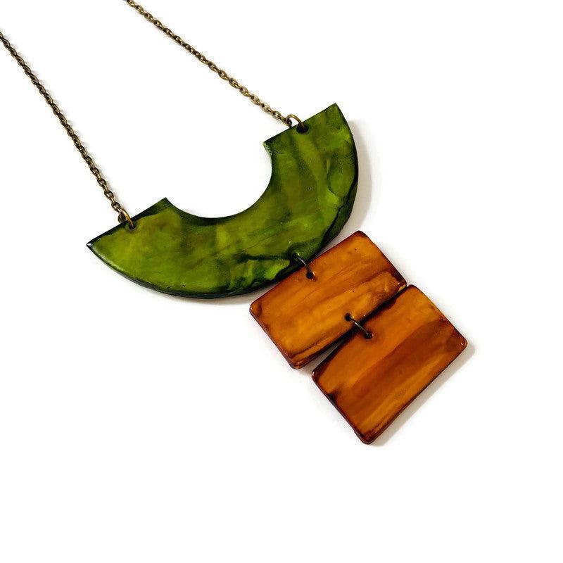 Chunky Geometric Statement Necklace, Post or Clip On Set – Handmade - Image 8