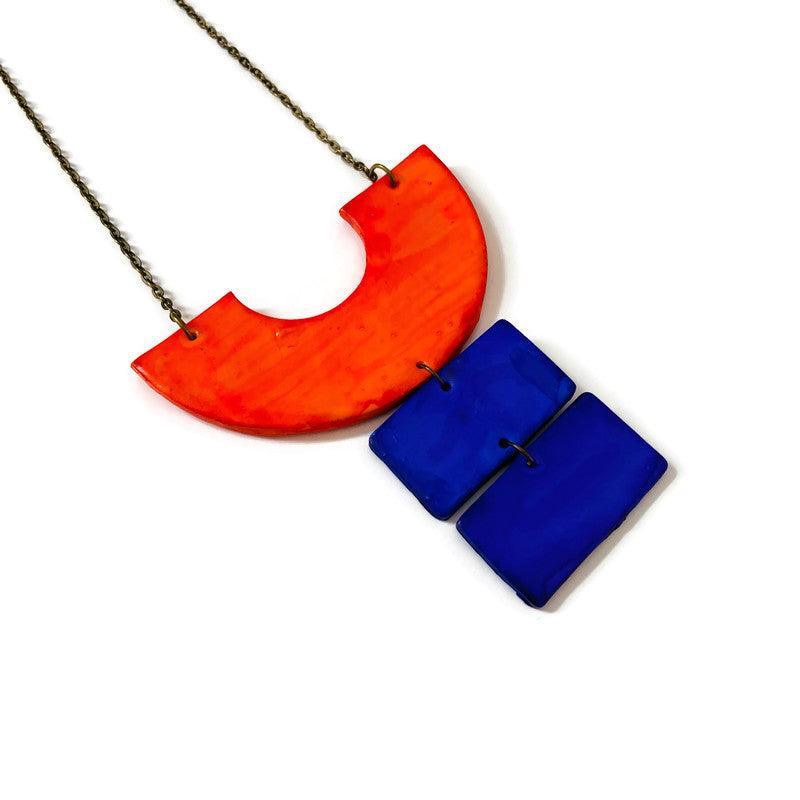 Chunky Geometric Statement Necklace, Post or Clip On Set – Handmade - Image 9