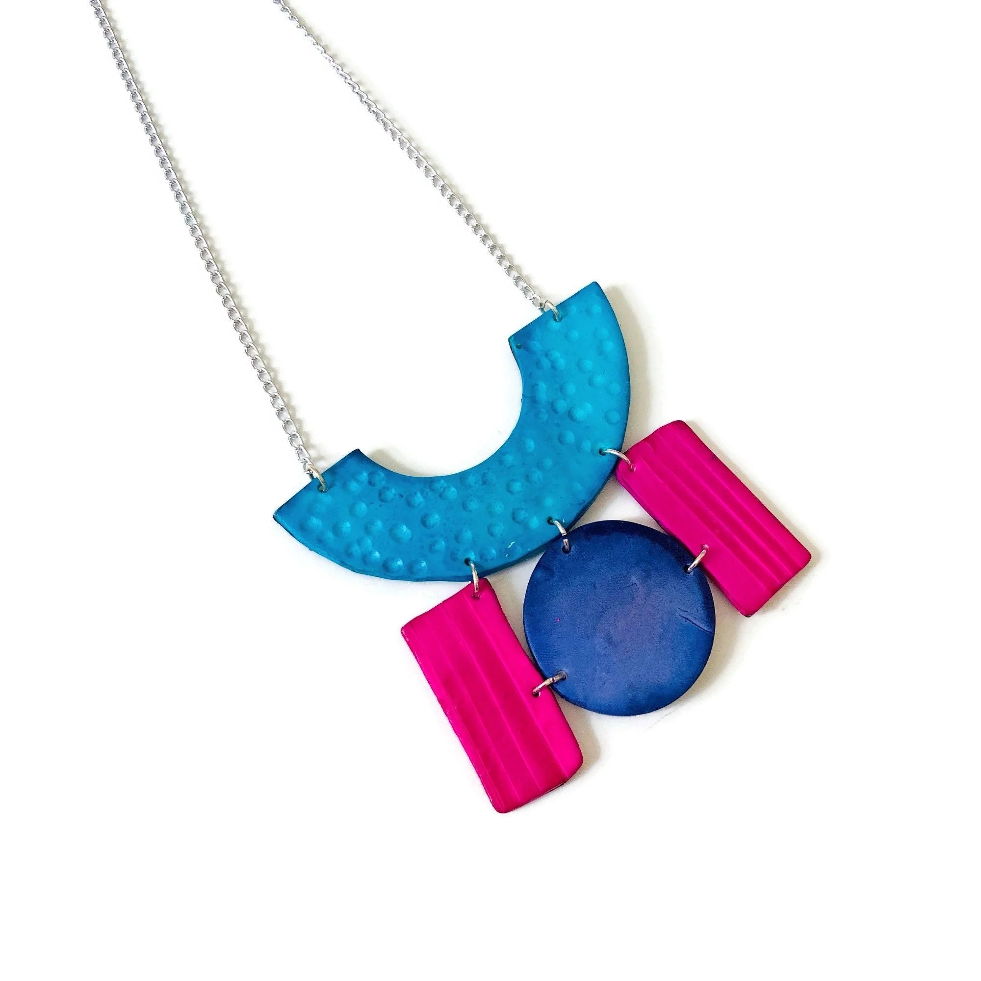 Chunky Statement Necklace in Turquoise, Denim Blue & Pink - Image 2