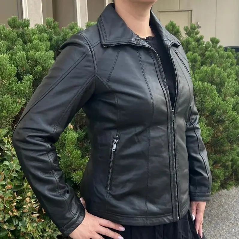 Classic Women's Lamb Leather Jacket with Regular Collar - Image 5